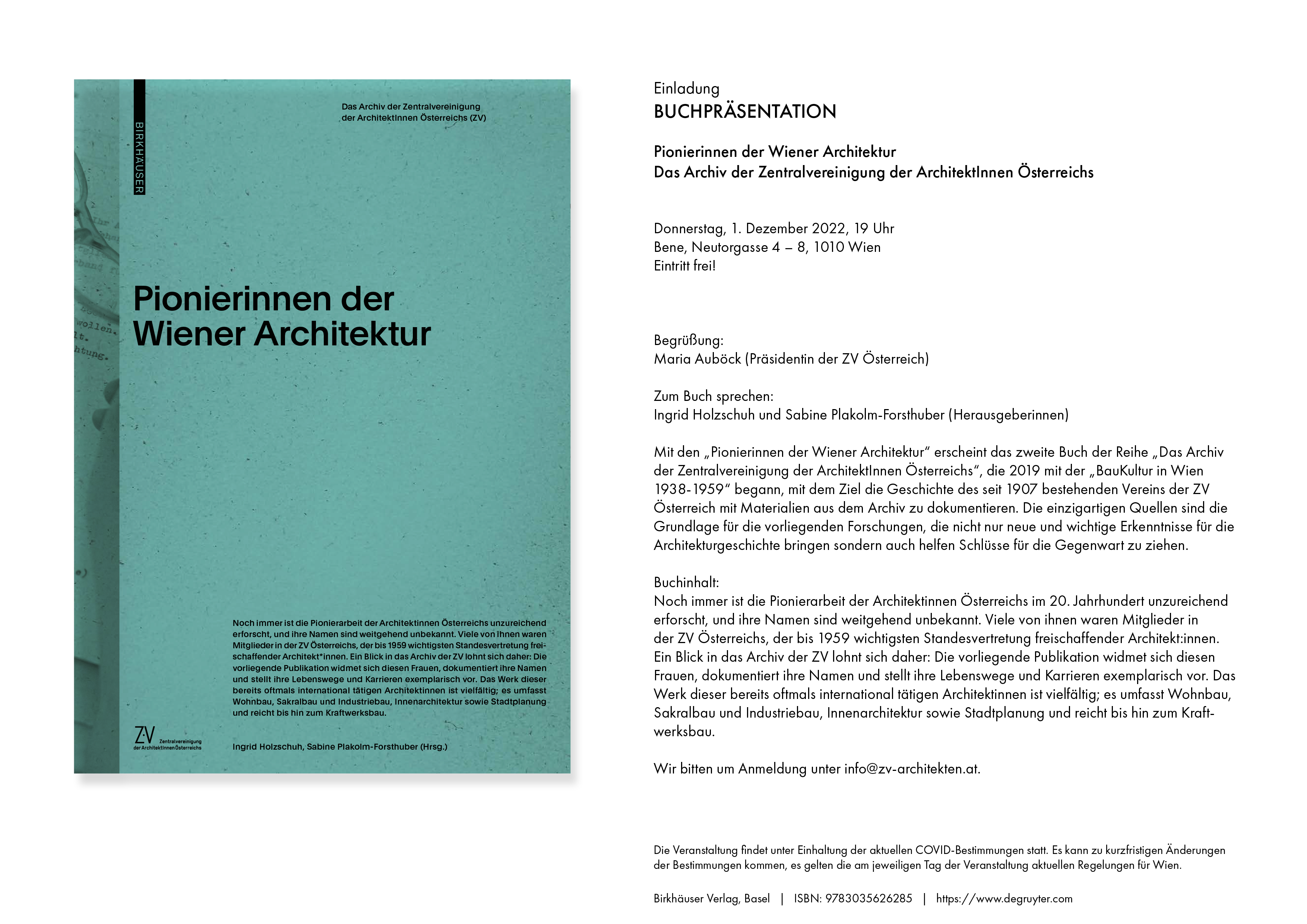 Pionierinnen der Wiener Architektur – Buchpräsentation am 01.12.2022